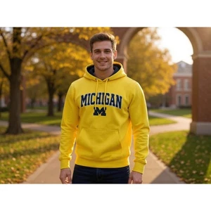 Colosseum Michigan Wolverines NCAA Yellow Hoodie Sweatshirt Mens 2XL NWT - Picture 1 of 8