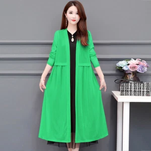 Women Midi Cardigan Coat Jacket Top Long Thin Casual High Waist Summer Fashion - Picture 1 of 19
