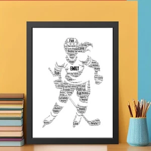 Personalised Hockey Word Art Frame Print | Female Hockey Player Printed A5/A4/A3 - Picture 1 of 9