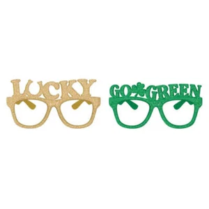 St Patrick's Day Gold & Green Glittered Glass Frames 6pk Dress Up Party Costumes - Picture 1 of 1