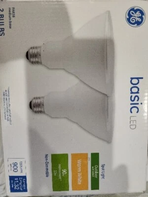 2 GE Basic 90 W Equivalent Warm White PAR38 Med Base LED Outdoor Light Bulbs FS! - Image 1 of 3