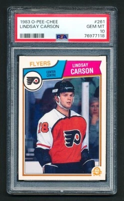 1983 OPC HOCKEY 261 LINDSAY CARSON RC PHILADELPHIA FLYERS ROOKIE CARD PSA 10 - Image 1 of 4