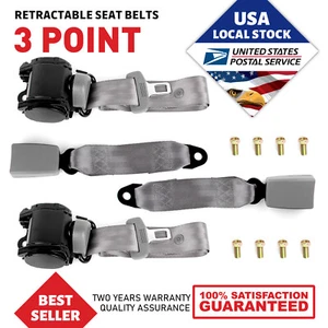 2x Retractable 3 Point Safety Seat Belt Straps Car Vehicle Adjustable Belt Kit - Picture 1 of 11