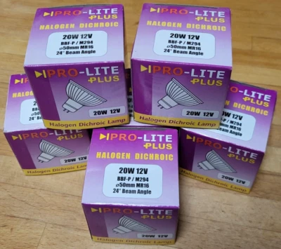 6 x  Pro-Lite 20W 12V Halogen Dichroic MR16 Bulb M294 24º beam - Image 1 of 4