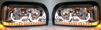 Pair Chrome Headlights W/ LED Turn Signal & Light Bar for Freightliner Century - Image 1 of 4