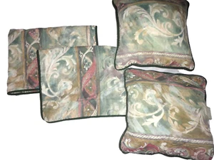 JC PENNEY MUSTIQUE GREEN PINK PAISLEY TUSCAN (4P) PILLOWS, STANDARD PILLOW SHAMS - Picture 1 of 4