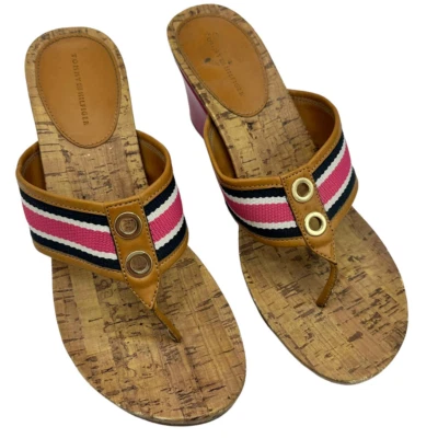 Sandálias de cortiça listradas rosa branco azul Tommy Hilfiger tamanho 9M - Imagem 1 de 4