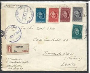 1946 NETHERLAND CHILDHOOD REGISTERED CENSORED COVER FROM ZUTPHER TO ITALY - Picture 1 of 2