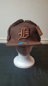 Detroit Tigers Hat Cap Brown NWT Ear Cover Fitted S 7 1/8 Hatco Flat Embroidered - Picture 1 of 8