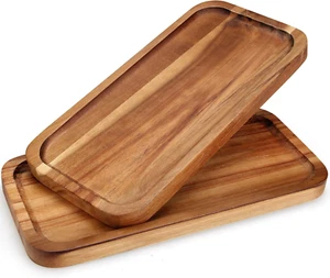 2 Pcs Rectangular Wooden Platters for Food Party Decorative Small Serving Tray L - Picture 1 of 12