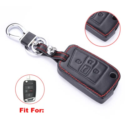 Fit VOLKSWAGEN VW Golf 4 Buttons Remote Key Fob Bag Holder Leather Cover Case - Image 1 of 4