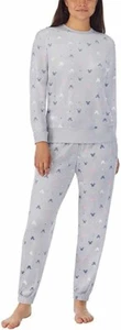 NWT Disney Womens 2 Piece Silky Stretch Fleece Pajama Set Mickey & Minnie Grey - Picture 1 of 4