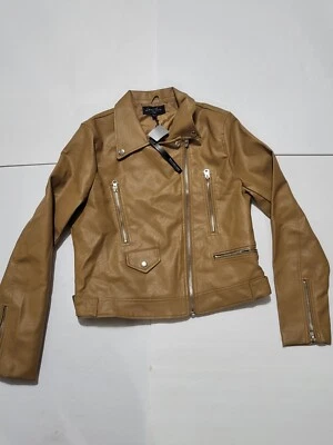 Love Tree Faux Leather Jacket Large Moto Biker Full Zip brown Cropped - Image 1 of 4