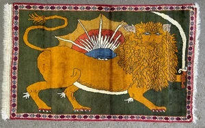 VINTAGE LION & SUN RUG HAND MADE PERSIAN QASHQAI WOOL CARPET (5FT X 3FT) CLEAN - Picture 1 of 10