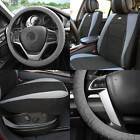 Black Gray Leatherette Seat Cushion Bucket Covers W/ Gray Steering Cover For Car