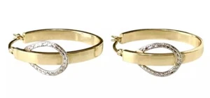 Pendientes de aro de dos tonos de oro amarillo blanco de 14k Israel caballo zapato ecuestre afortunado - Imagen 1 de 16
