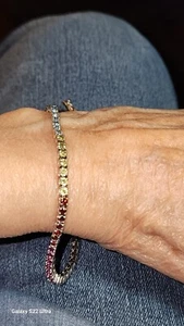 Tennisarmband-Sterling-925-segmentiert-Halbedelsteine-8" Länge-350 $ UVP-Neu mit Etikett - Bild 1 von 12