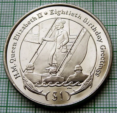 BRITISH VIRGIN ISLANDS 2006 DOLLAR, QEII 80th ANNIV, Queen on Aircraft Steps, BU - Image 1 of 4