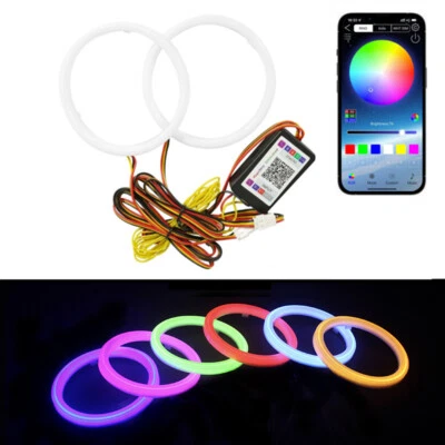 2Pcs 60/70/80/90/95/100/110/120mm RGB LED APP Control Angel Eye Halo Ring Light - Image 1 of 4