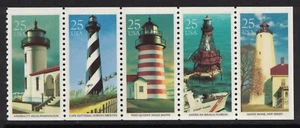 Scott 2470-74- Lighthouses, Booklet Pane of 5- MNH 25c 1990- unused mint, 2474a - Picture 1 of 1