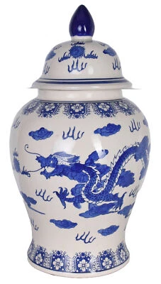Deckelvase China Amphore blauer Drache Porzellanvase 50cm Chinoiserie Dekovase - Bild 1 von 4