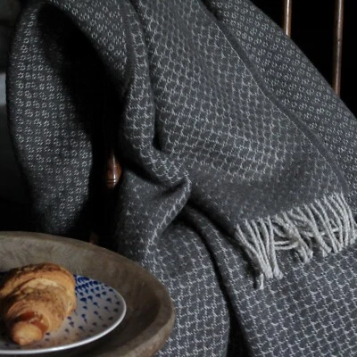 Grey British Made Rustic Wool Blanket - Quality Warm Country Farmhouse - Image 1 of 4