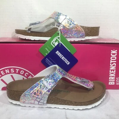Birkenstock Youth Size 12 EU 30 Narrow Gizeh Hologram Silver Sandals Y23-1000 - Image 1 of 4
