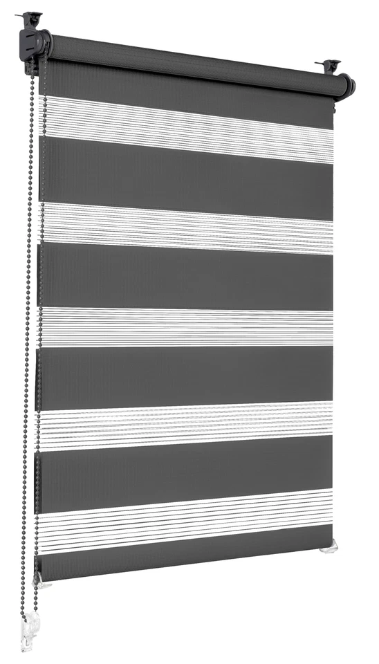 Doppelrollo Anthrazit Duo Rollo Seitenzug Zebrarollo Seitenzugrollo Tag/Nacht - Bild 1 von 1