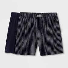 Men's 2pk Striped & Solid Soft Button Front Woven Boxers Goodfellow Navy Small