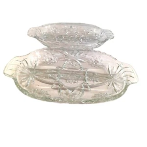 Vintage Set of 2 Crystal Serving Plates 10"x6" Middle Divider Dining Faceted - Picture 1 of 9