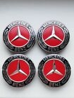 Produktbild - 4 x 75mm Mercedes Benz Rot/Schwar/Chrom Nabendeckel Nabenkappen Radkappen Emblem