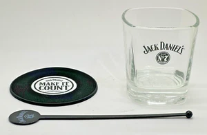 JACK DANIELS GLASS, COASTER & STIRRER - PUB HOME BAR TUMBLER - Picture 1 of 5