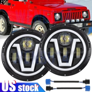 Pair 7" Inch Round LED Headlights Halo Angle Eyes Fit Jeep Wrangler JK LJ TJ CJ - Picture 1 of 10