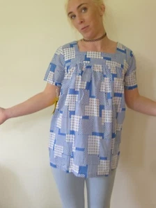 Vintage retro 60s 12 M unused cotton baby doll smock top blue maternity NWOT - Picture 1 of 3