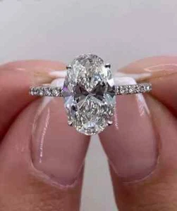 Lab Grown 3.20Ct Oval Cut IGI Certified Diamond Wedding Ring 14K White Gold - Picture 1 of 8