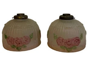 Lot Of 2 Matching Antique Pink Floral Victorian Light Fixture Shade Globes 6.75” - Picture 1 of 4