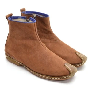 Men Rafik made by hand Artisian Mocassin Boots 43 / 10 Brown Leather Zip Shoes - Picture 1 of 7