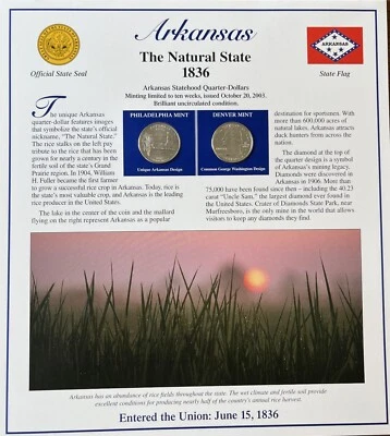 2003 Arkansas State Quarters /Stamps Panel by Postal Commemorative Society - Image 1 of 2