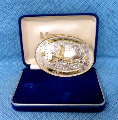 Pacific Rod & Gun Club Pheasant Belt Buckle Trophy German Silver Vtg MSS .GMP021 - Image 1 of 4