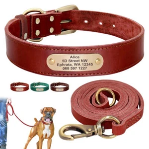 Personalized Dog Collar or Leash Set - Real Leather for Small Large Dogs Pitbull - Picture 1 of 20
