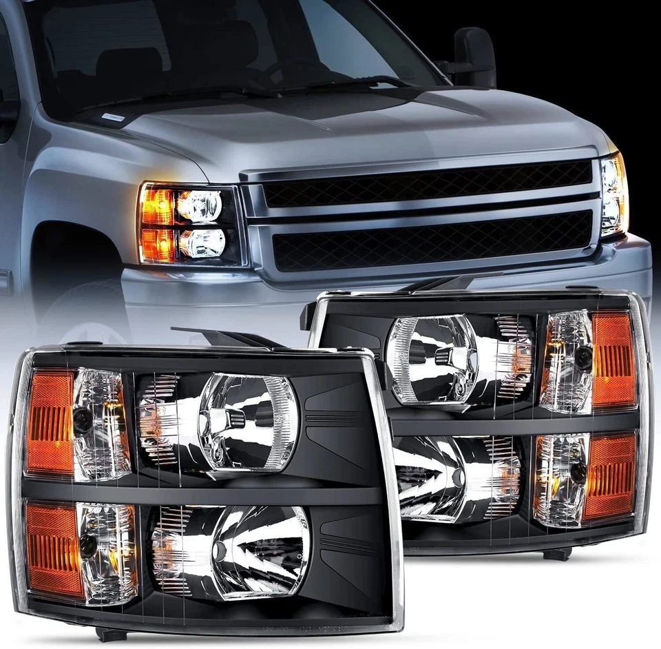 Faros de carcasa negros izquierda y derecha para Chevy Silverado 1500 2500HD 2007-2013 Foto 1 de 4