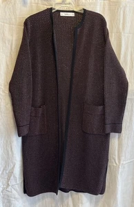 Zara Women's Knit Open Front Long Cardigan Sweater Size Medium Black Metallic - Picture 1 of 6
