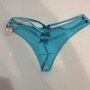 Vintage 2004 Victoria Secret Pool Blue Strappy Back Bow V String Size Small - Picture 1 of 3