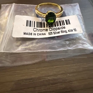 Size 10 Ring Green ,gold color band with little tiny white stones - Picture 1 of 7