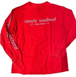Simply Southern Red Long Sleeve Xoxo Love  Pig Shirt Large Valentines Womens - Picture 1 of 4