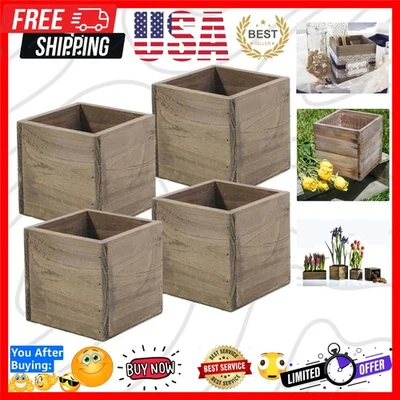 Rustic Barn Wood Planter Box Set of 4 - Elegant Wedding Centerpieces 5" Square - Image 1 of 4
