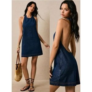 NIB-Size Med Sexy & Sassy Summer Denim Backless Dress Halter Dresses - Picture 1 of 8