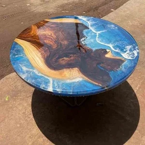Epoxy Resin Round Table Wooden Dining Table Handmade Ocean Epoxy Table Top Decor - Picture 1 of 8