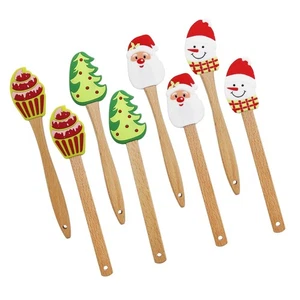 8-teiliges Weihnachts Silikon Spatel Set - Santa Design Holzgriff zum Backen, Backen... - Bild 1 von 6