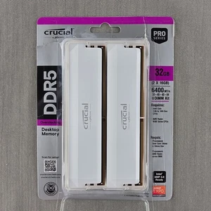 ✅ Crucial MEMORIA RAM 6400 DDR5 PRO 32GB 2x16GB CL38 CP16G64C38U5W.M8D3 - Foto 1 di 2